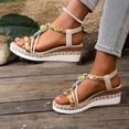 thumbnail image 5 of Bohemian Wedge Sandals for Women Summer Dressy Ankle Elastic Wide Width Platform Sandals Lightweight Comfortable Open Toe Slip On Ankle Strap Beach Shoes Beige A 5.5, 5 of 7