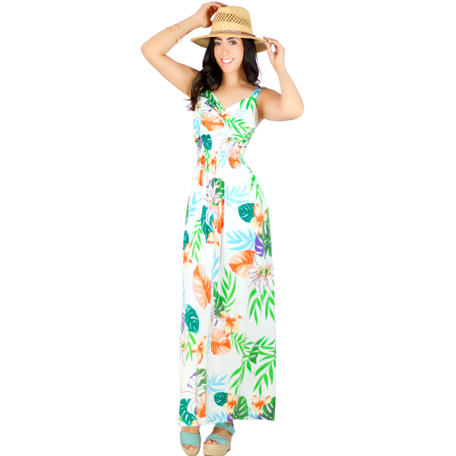 VESTIDO LARGO DE MUJER STRETCH DE ESTAMPADOS PRIMAVERALES UNITALLA