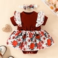 thumbnail image 5 of Girls Outfits Short Sleeve Floral Prints Ribbed Bodysuit Dress Headbands Baby Girl Clothes RD1 9 Months-12 Months, 5 of 6