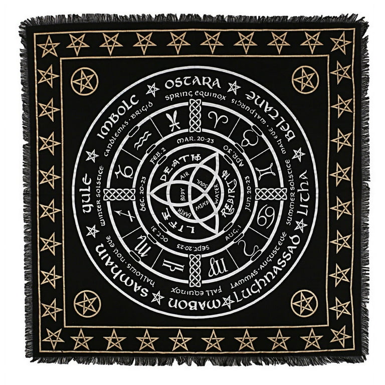 Tree Of Life Tarot Altar Cloth — 18x18 Inch Handmade Cotton Divination Tablecloth With Fringes, Silver Trunk Design