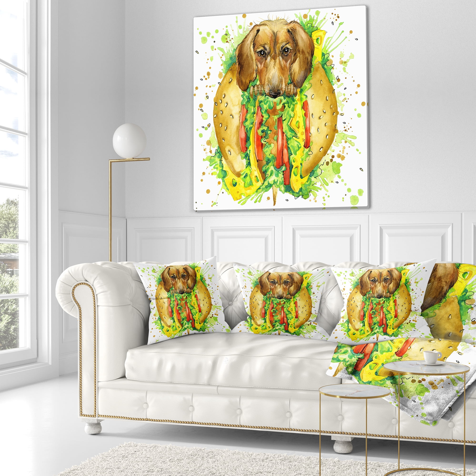 Designart Funny Dog inside Sandwich - Contemporary Animal Throw Pillow - 18x18