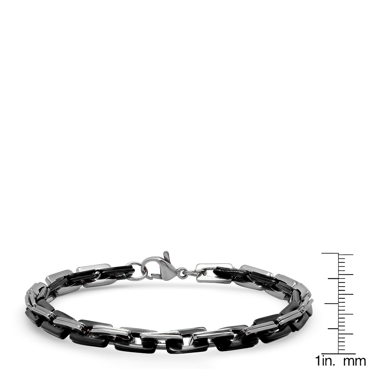Men's Black IP Stainless Steel Bracelet with Square Rolo Chain Link