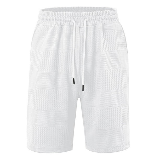 Pantalones Elásticos de la Cintura de los Hombres Color Sólido Pantalones Cortos de Playa Casuales, Bolsillos de la Cintura de Encaje para Uso Al Aire Libre Y Diario