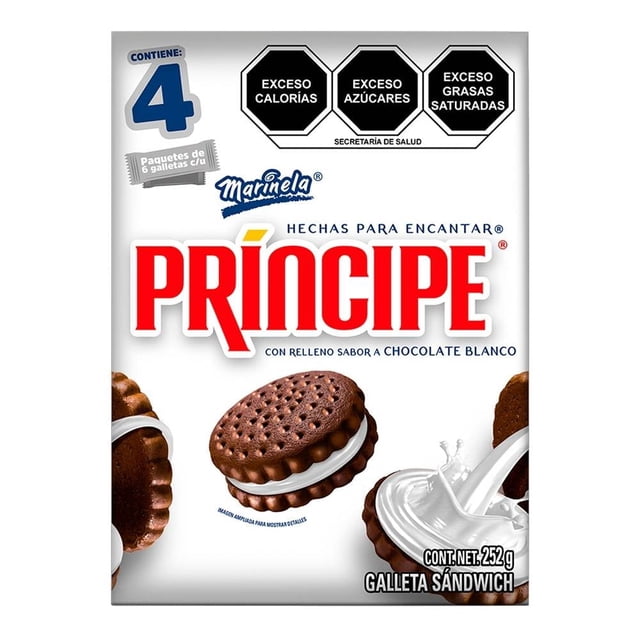 Galletas Príncipe Marinela con relleno sabor a chocolate blanco 252 g