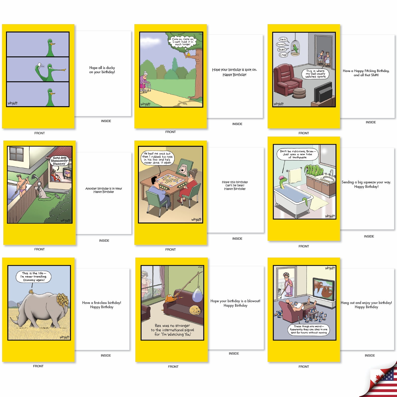 NobleWorks 36 Assorted Box Set Hilarious Birthday Greeting Cards w/5 x 7 Inch Envelopes (36 Designs, 1 Each) Whyatt's Best Wishes