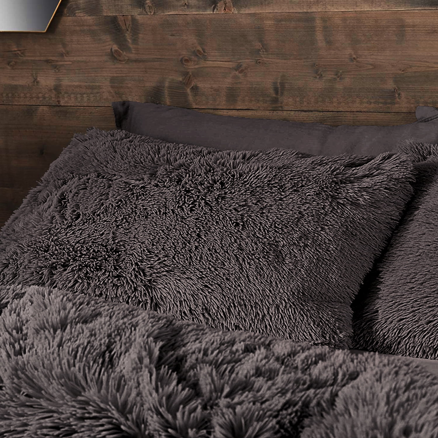 HAOK 3 PCS Shaggy Duvet Cover Bedding Set - Fluffy Comforter Cover Long Faux Fur Luxury Ultra Soft Cozy (Dark Gray, Twin)