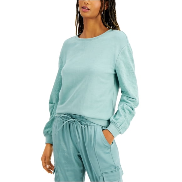 INC Sudadera con mangas adornadas para mujer, verde, mediana