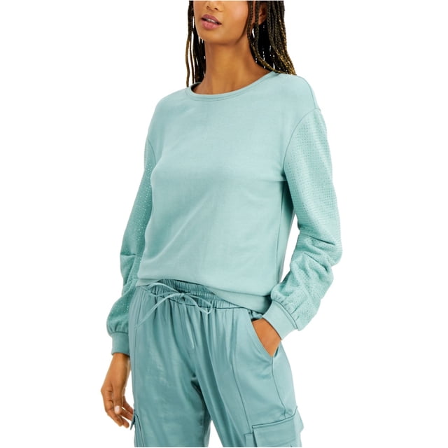 INC Sudadera con mangas adornadas para mujer, verde, mediana