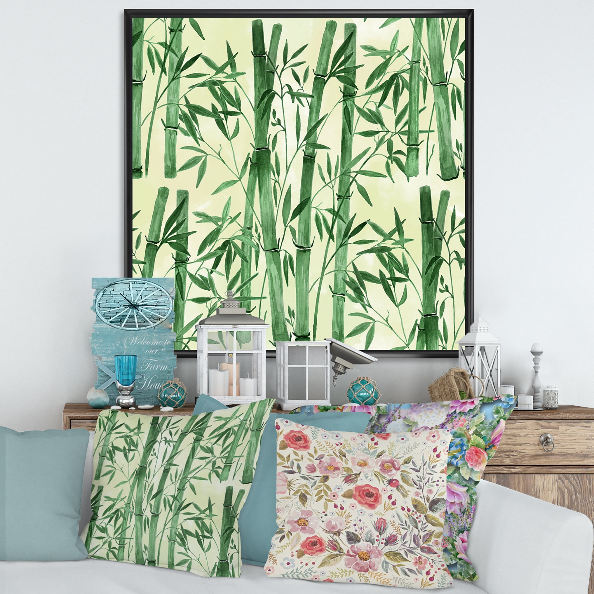 Designart 'The Forest of Bamboo Branches I' Tropical Framed Canvas Wall Art Print