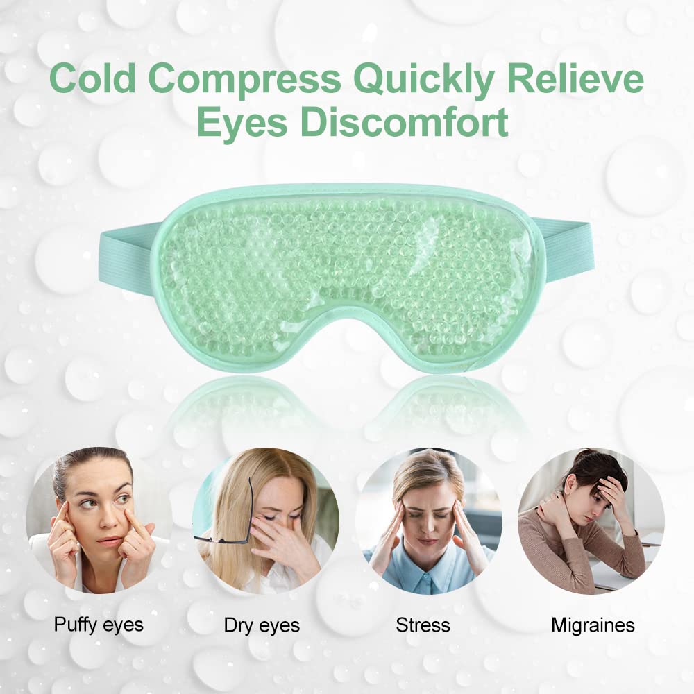 NEWGO Cooling Gel Eye Mask Reusable Cold Eye Mask for Puffy Eyes, Eye Ice Pack Eye Mask with Soft Plush Backing for Dark Circles, Migraine, Stress Relief -Green - image 3 of 6
