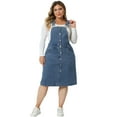 thumbnail image 3 of DARING DIVA Plus Size Button Front Strap Suspender Jean Skirt 1X Gray Blue, 3 of 6