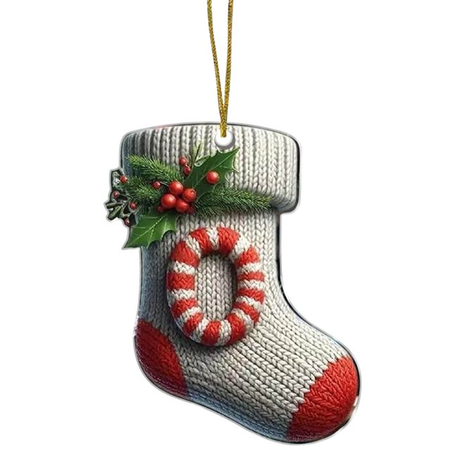 Acrylic Christmas Tree Ornaments Set With 26 Alphabet Letters Knit-Style Stocking Design For Holiday Decor
