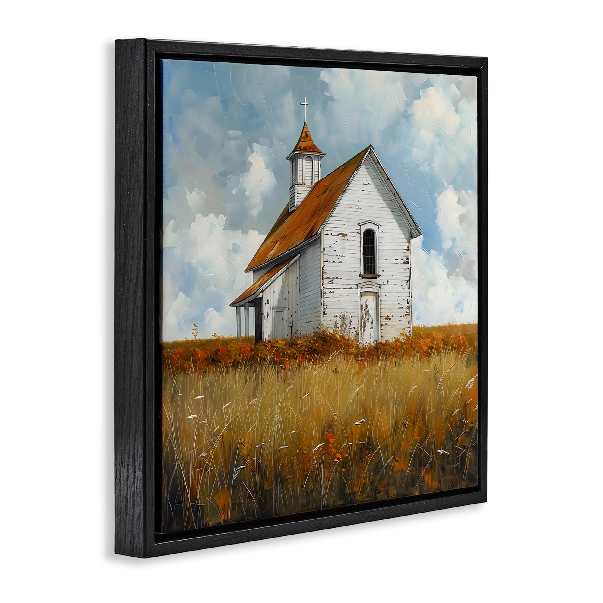 Stupell Industries Rustic Church in Field Black Framed Floater Canvas Wall Art, design by Creative Studio