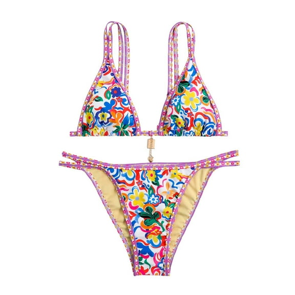 Fulorrnie Sexy Bikini for Women Thong Bathing Suits Retro Boho Style 2 Piece Swimsuits