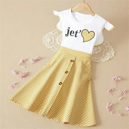 

Huilaibazo 3-9Y Kids Girls Summer Dress Toddler Kids Baby Casual Letter Love Print Ruffle Sleeve Plaid Party Princess Dresses