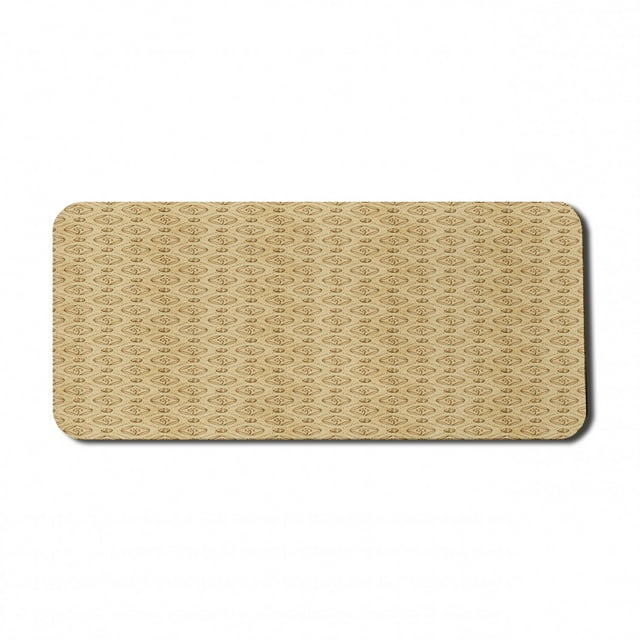 Geometric Computer Mouse Pad, Retro Diamond Shape Pattern with Dotted Lines Circles and Abstract Flowers, Rectangle Non-Slip Rubber Mousepad X-Large, 35" x 15", Caramel and Beige, by Ambesonne