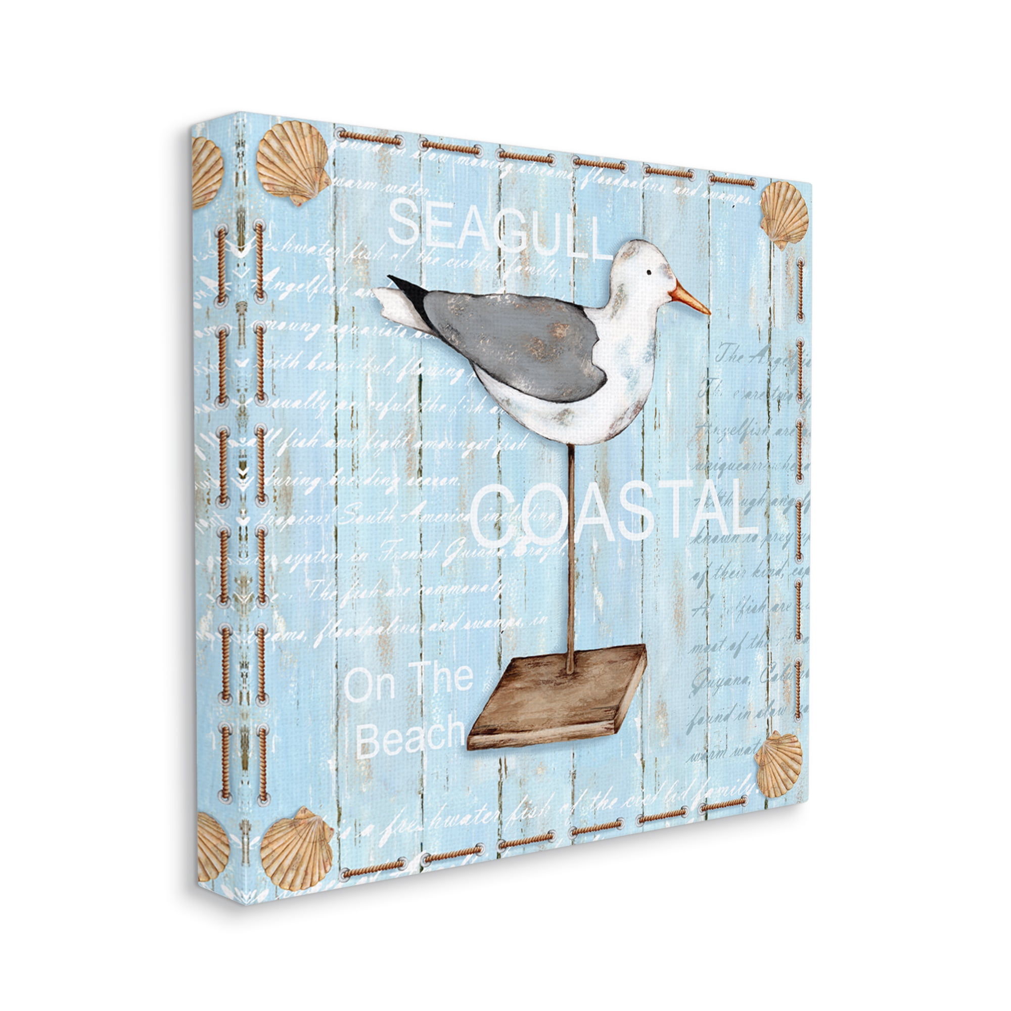 Stupell Industries Rustic Blue Seagull Animals & Insects Painting Gallery Wrapped Canvas Print Wall Art, 36 x 36