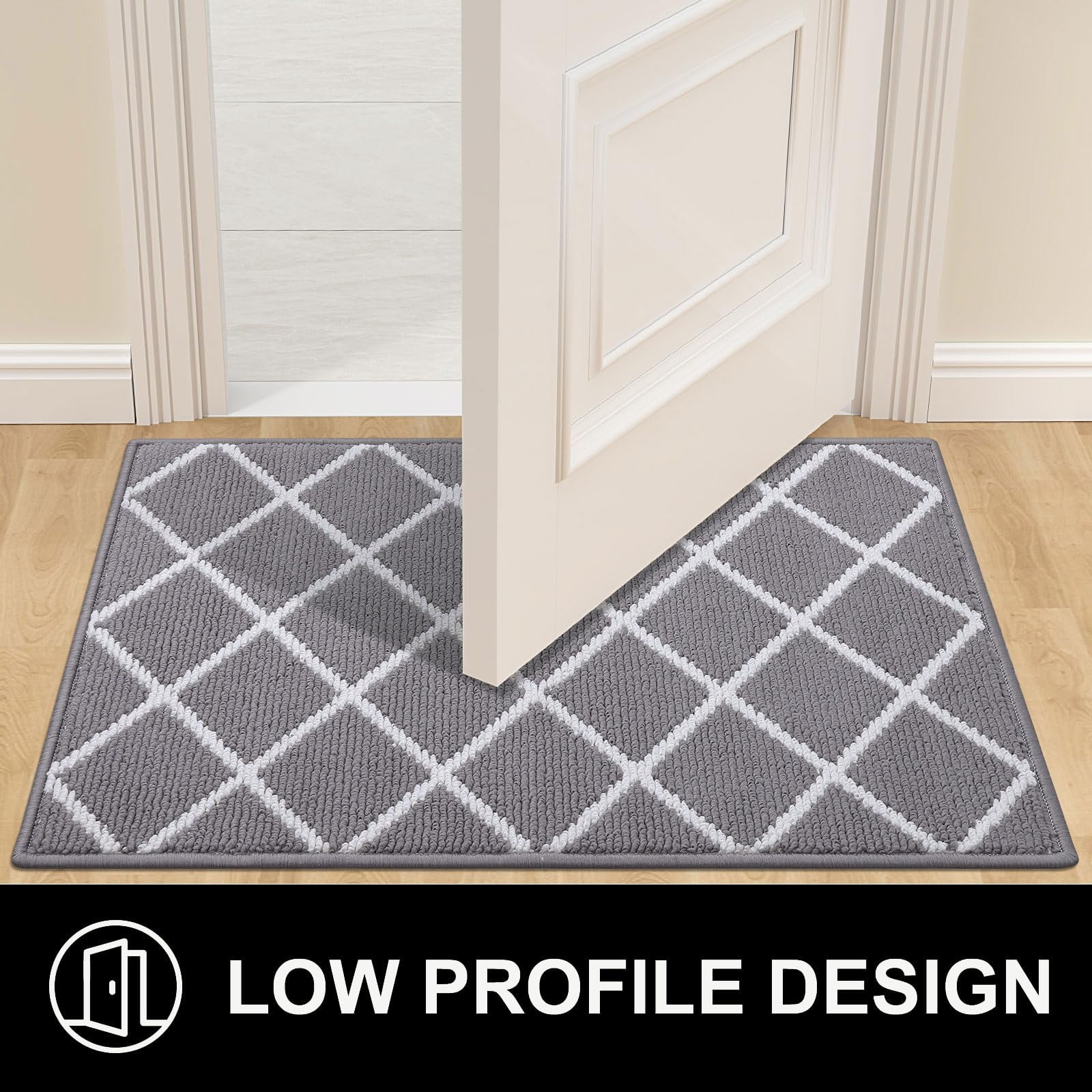 Buganda Extra Large Indoor Door Mat, 32"x 48", Non Slip Low-Profile Entrance Rug Front Inside Doormats Dirt Trapper Entry Door Rugs for Entryway, Grey