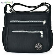BadPiggies Women's Waterproof Nylon Crossboby Shoulder Bag Casual Messenger Bag Handbag with Zipper Pockets (Black)