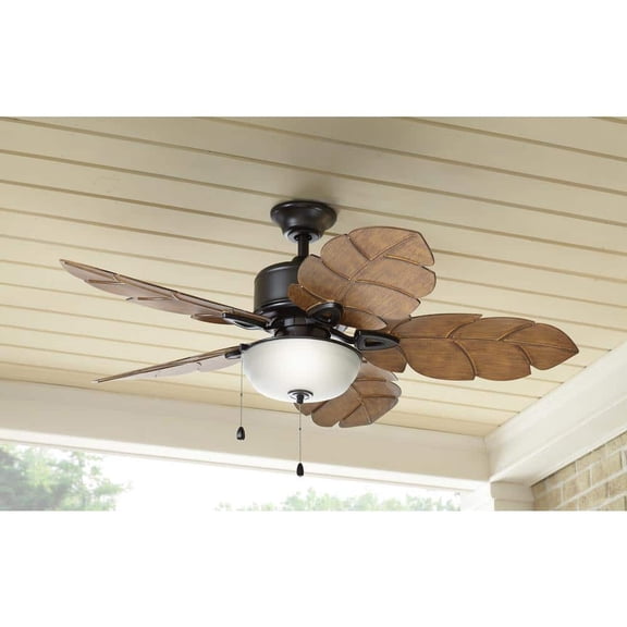 Palm Cove 52 in. Indoor/Outdoor LED Natural Iron Ceiling Fan with Light Kit, Downrod and Reversible Motor