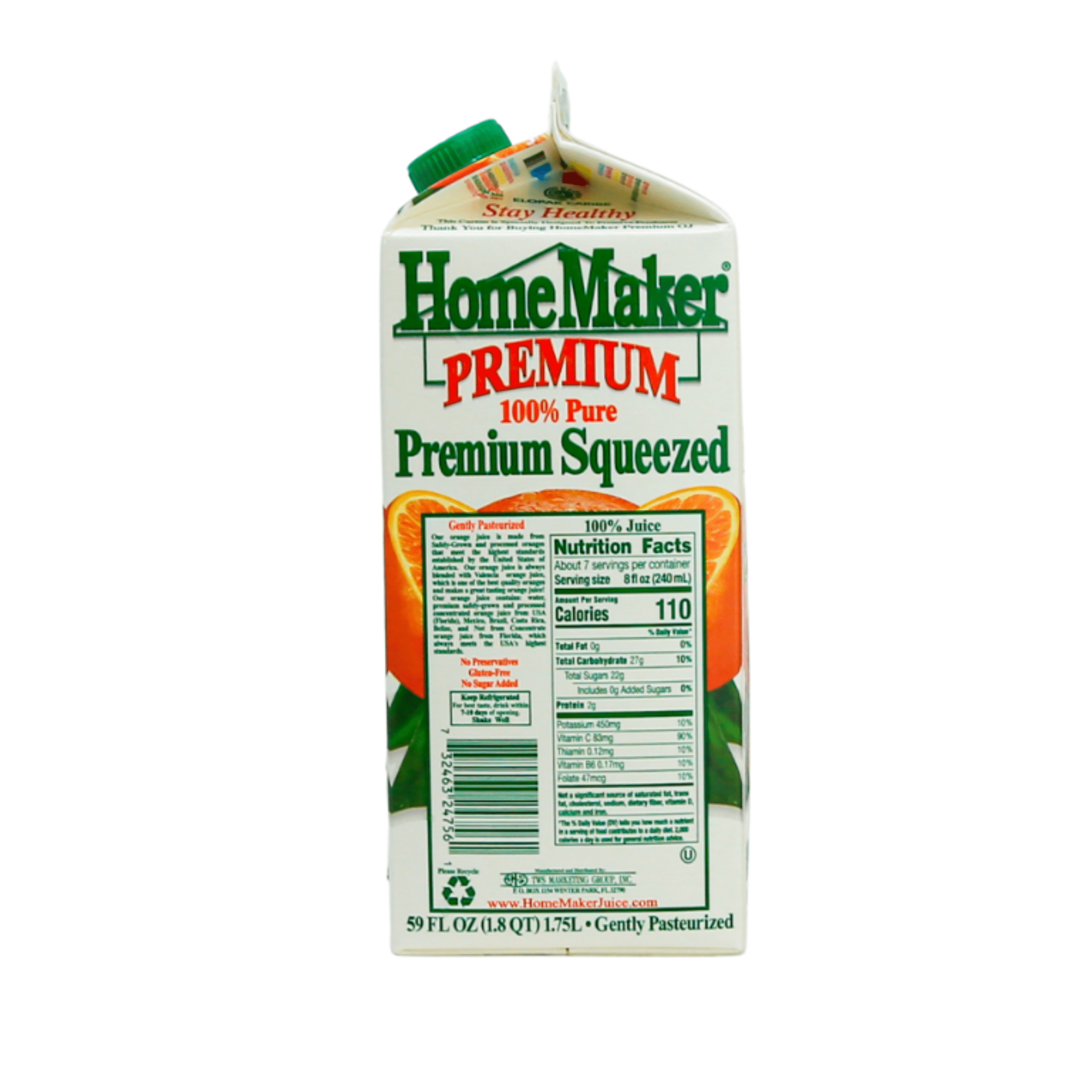 HomeMaker, Premium Squeezed Orange Juice with Pulp, Refrigerated 59 oz Carton Box