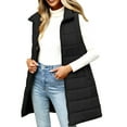 thumbnail image 2 of Women's Plus Size Mid-Length Cotton Vest,Solid Color Sleeveless Puffer Jacket with Pockets,Quilted Zip Up Outerwear for Women,Warm Fall and Winter Layering Piece, Casual Longline Vest for Women Black, 2 of 5