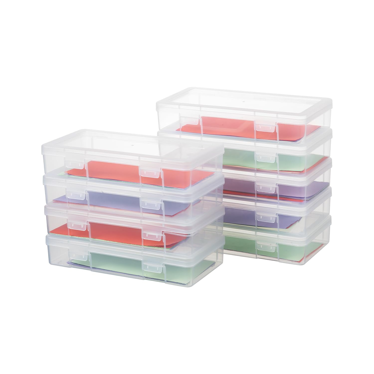 Novelinks 9 Pack Medium Stackable Plastic Storage Box Containers Clear Hobby Art Craft Organizer Rectangle Box for Pencil Box Crayon Beads Jewelry, Clear