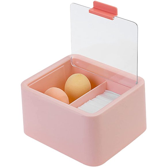 Cotton Pads Storage, 1 Piece Cotton Swab Dispenser Portable Split 2 Compartments Cotton Pad Dispenser Cotton Pad Storage Box with Transparent Lid, 14.5 × 13 × 8cm (Pink)