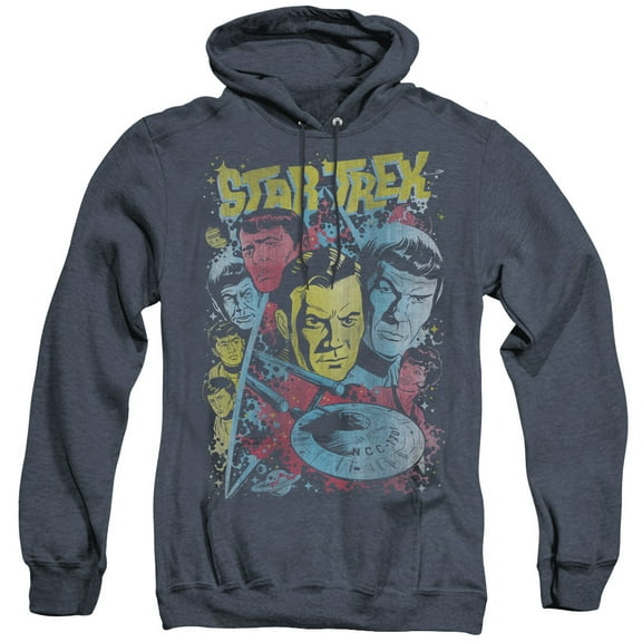 Star Trek Classic Crew Illustrated Adult Heather Hoodie Sweatshirt Navy