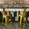 thumbnail image 3 of Flash Furniture Carly Commercial Grade 24" High Yellow Metal Indoor-Outdoor Counter Height Stool with Back with Teak Poly Resin Wood Seat, 3 of 13