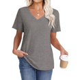 thumbnail image 5 of Clearance! Delayuji Short Sleeve Shirts for Women Womens T Shirts V Neck Cap Short Sleeve Summer Tops Trendy 2025 Loose Casual Tshirts with Pocket S Gray, 5 of 5