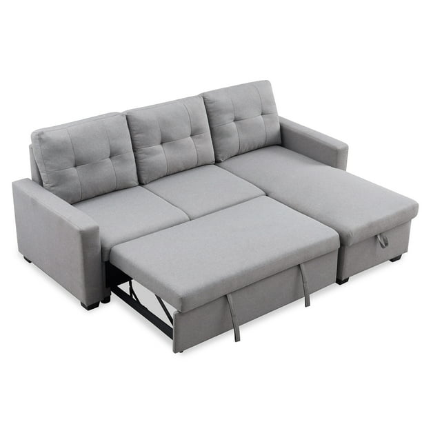 Shakub Reversible Sleeper Sectional, Corner Sofa With Storage And Pull Out Bed