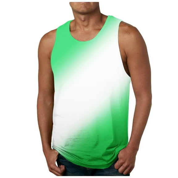 HOOMEUMY Men's Tie Dye Tank Top Summer Gradient Color Ombre Sleeveless Crew Neck Vest Loose Fit Muscle Beach Vest Multi-color M