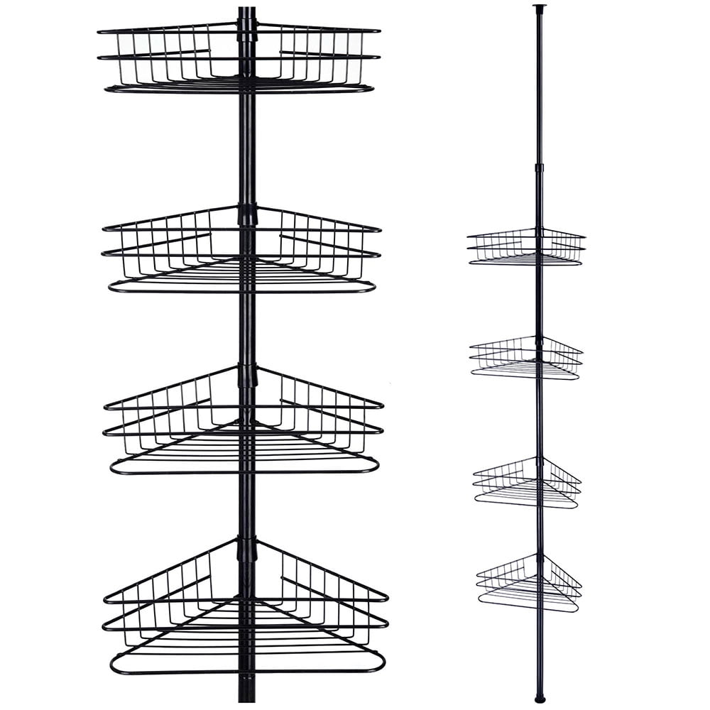 Imperial 4 Tiers Shower Caddy Pole Organizer Corner Bathtub Shelf Rack Floor To Ceiling Extension Storage Stand No Drilling Black Finish Com Imperial 4 Tiers Shower Caddy Pole, Floor To Ceiling Shower Caddy Black