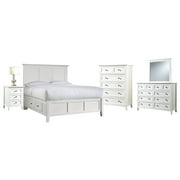 Pantego 5PC E King Storage Bed, Nightstand, Dresser, Mirror & Chest Set in White Mahogany