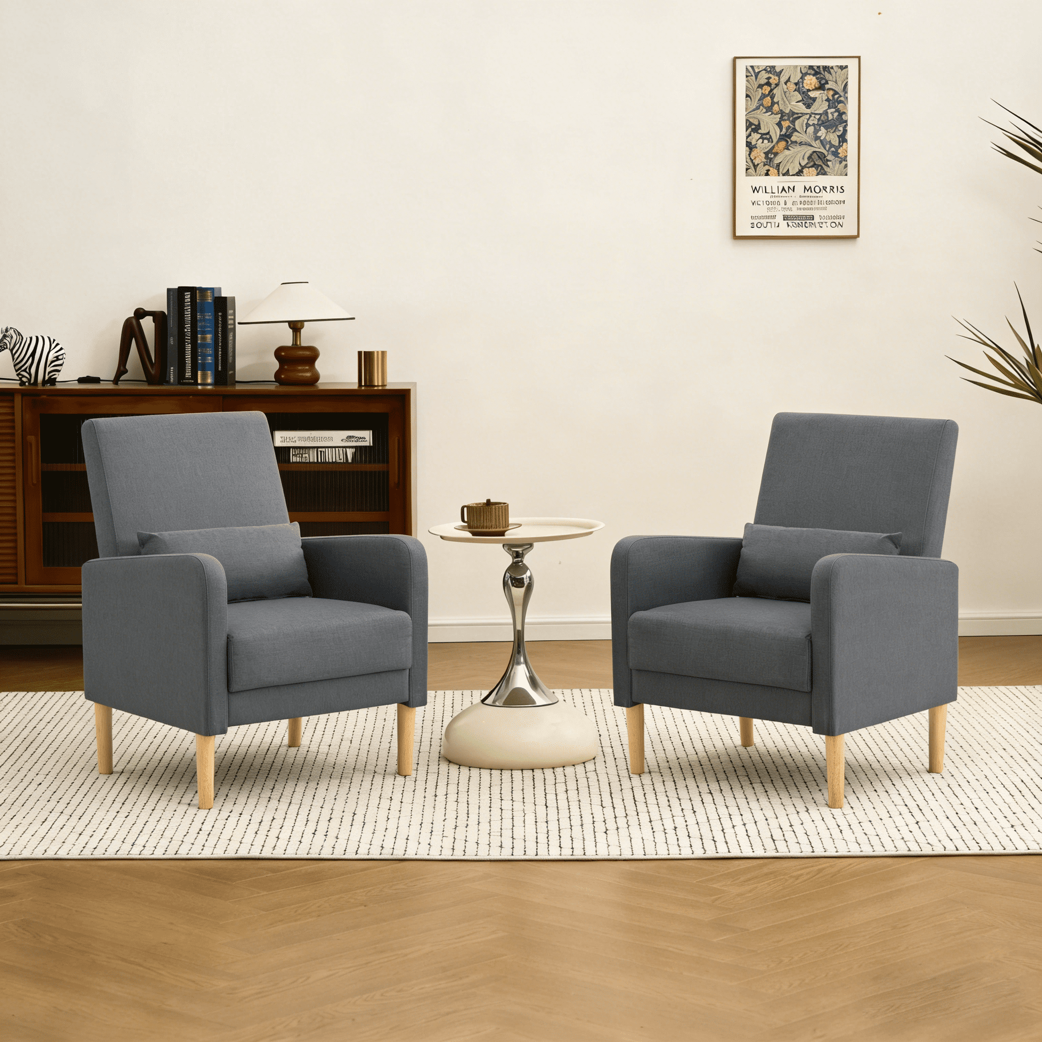Gewnee 26.5"Wide Modern Armchair Set of 2,Compact Comfy Reading Chair with Solid Wood Frame & Pillow,Small Lounge Chairs for Living Room,Bedroom,Easy Assembly,Dark Grey