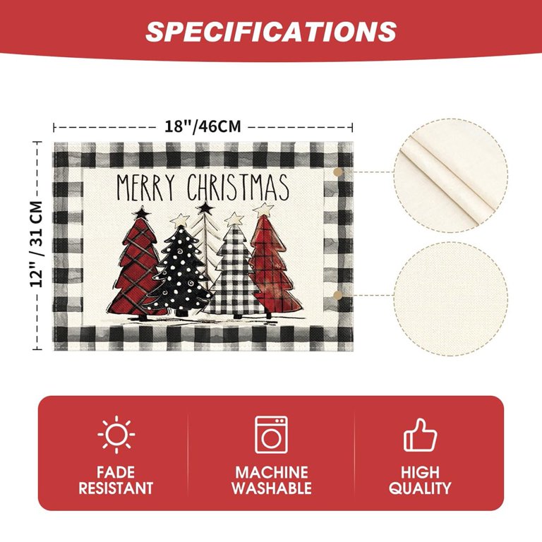 6 Pcs Christmas Placemats Set - 12x17 Inch Watercolor Plastic Mats, Wipeable For Holiday Dining 2 thumbnail image