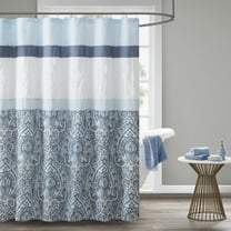 510 Design Shower Curtain, Embroidered Bathroom Curtain with 12 Button Holes, Blue/White, 72” x 72"
