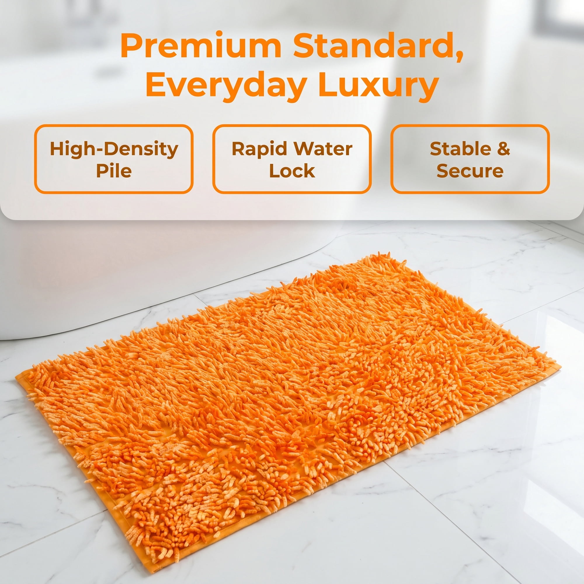 Unique Bargains Printed Ultra Soft Non Slip Shaggy Microfiber Bath Mat Orange 24" x 16"