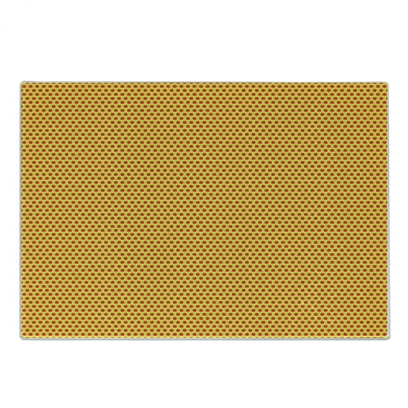 Retro Cutting Board, Pop Art Pattern Style Polka Dotted Background Symbolic Print for 1960s Art, Decorative Tempered Glass Cutting and Serving Board, Small Size, Vermilion and Yellow, by Ambesonne