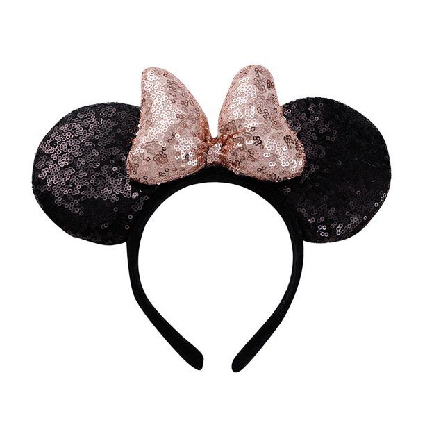 Diadema con lazo de lentejuelas y tambor, diseño de dibujos animados de Minnie, lentejuelas estéreo, diadema con lazo de lentejuelas de algodón, efecto 3D, estilo versátil, cómoda de llevar