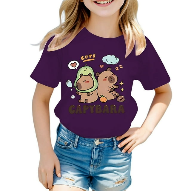 LYHaoo T-Shirt à Manches Courtes Décontracté Ample pour Filles, Col Rond, Imprimé à Motif d'Animaux de Dessin Animé, T-Shirts à Col Rond Tailles 2-4 Ans