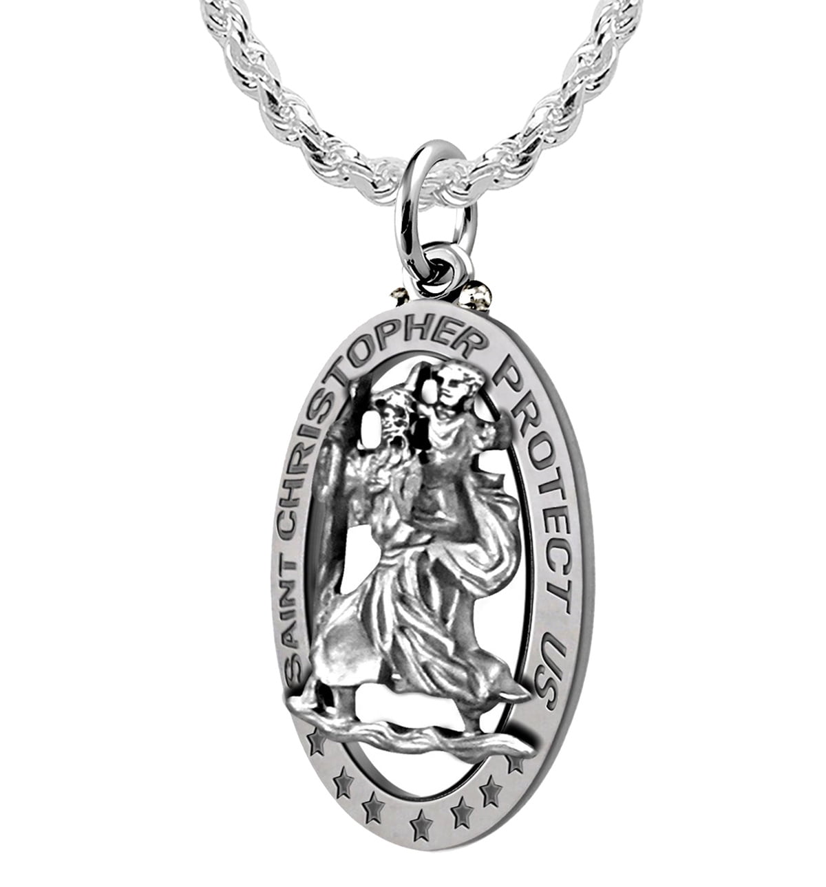 Solid 925 Sterling Silver Mens Gents 22mm Round St Christopher Medal Pendant In Gift Box 