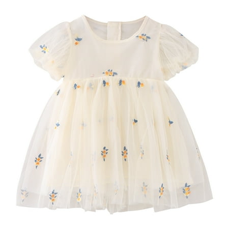 

TAIAOJING Girl s Casual Dress Summer Toddler Girls Short Sleeve Floral Embroidery Tulle Ruffles Dance Party Princess Dresses