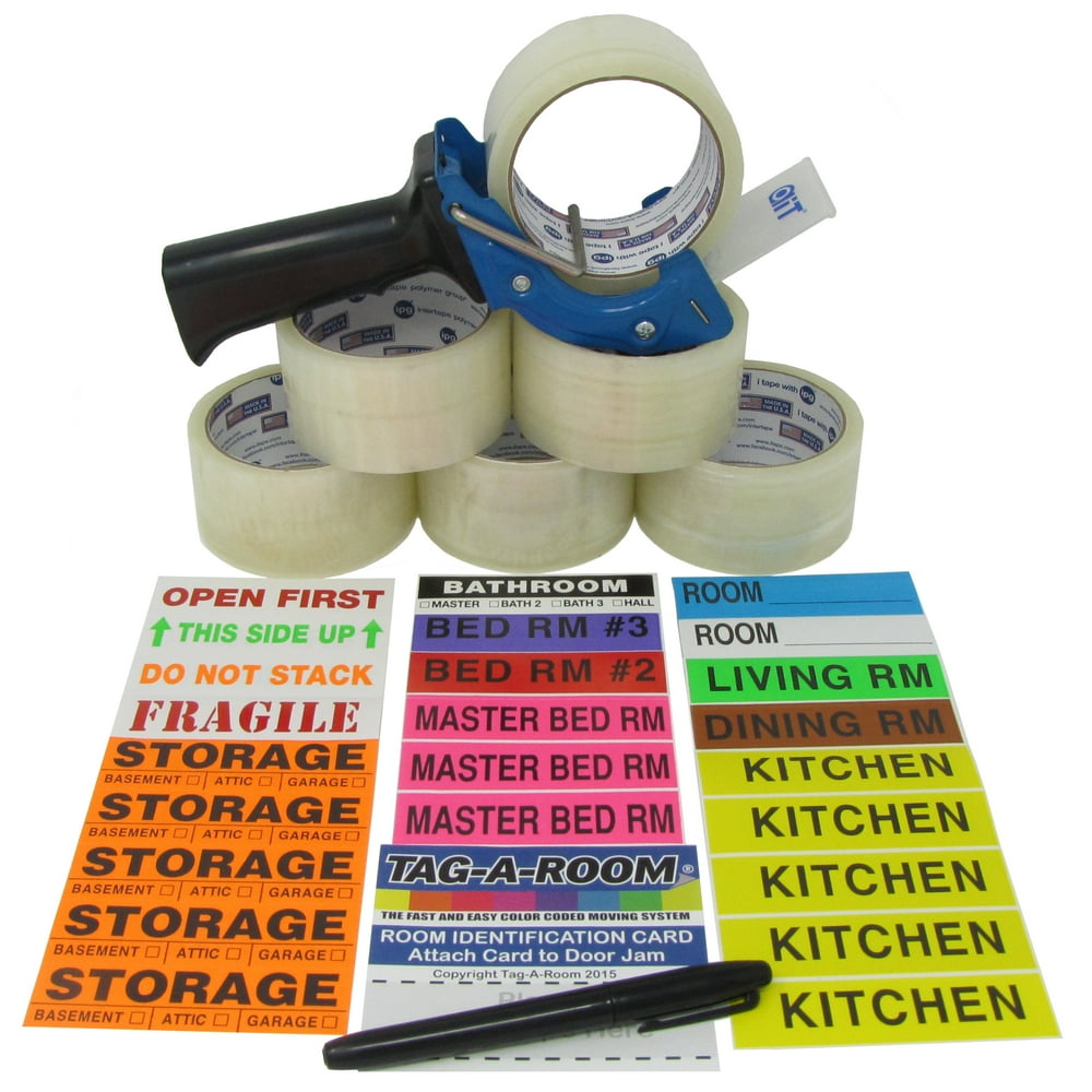 TagARoom Color Coded Moving Labels (525 Count), Packing Tape (6 Rolls