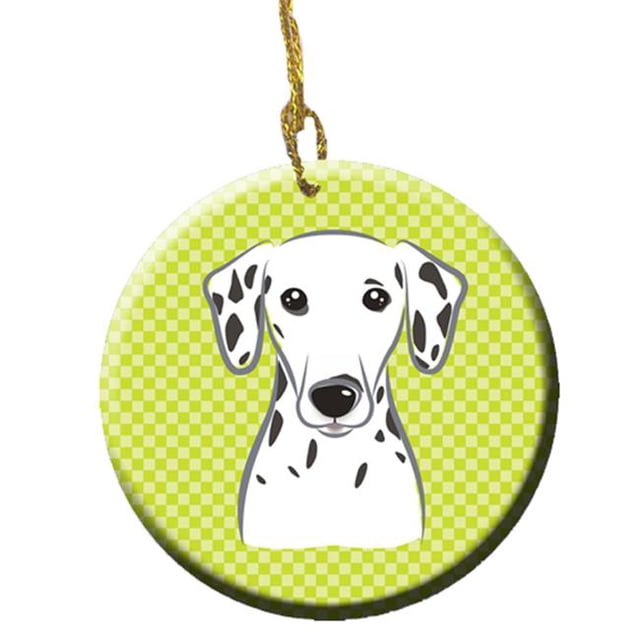 Checkerboard Lime Green Dalmatian Ceramic Ornament, 2.81 In.