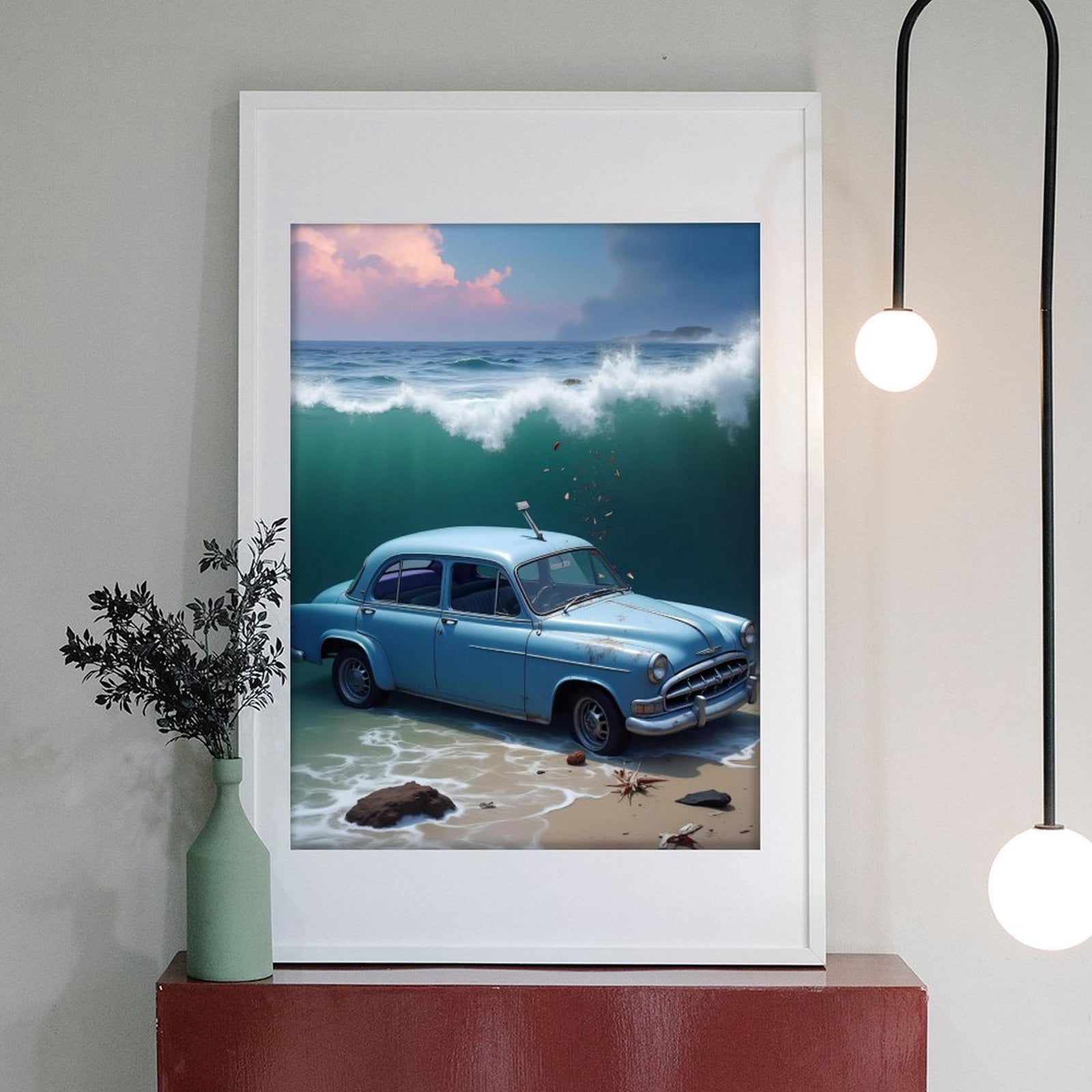 Diamond Art Kits for Adults - Classic Car Sky Blue Print No.68 5D Frameless Dimond Painting Kit for Adults Beginner, Round Diamond Kits for Home Wall Decor, Gift for Women