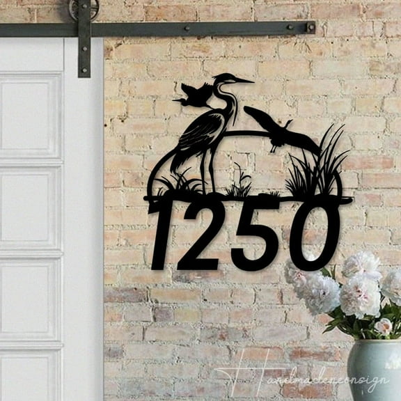 Handmadetneonsign Heron House Number Metal Wall Art LED Light - Personalized Sign Home Decor 59959