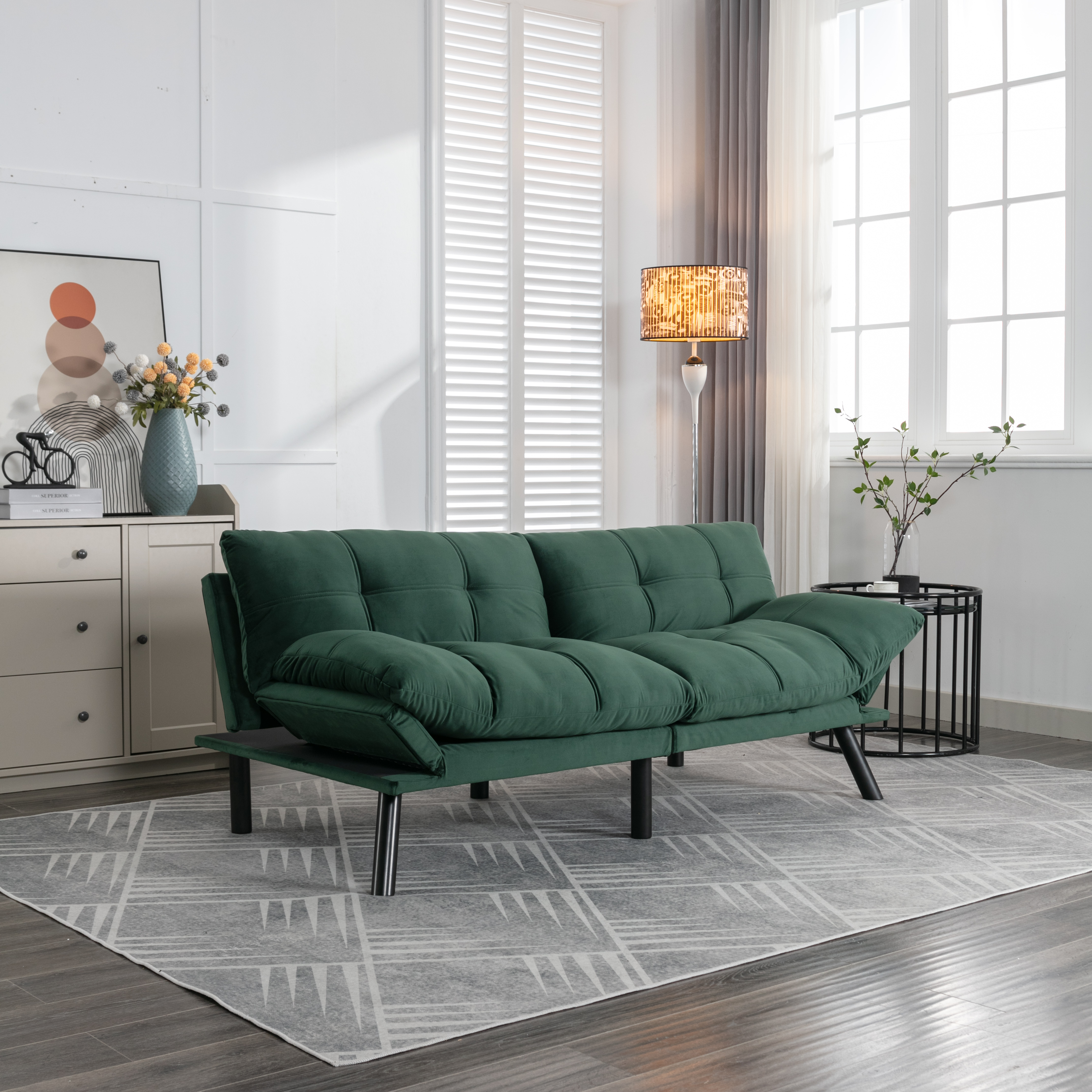 Gewnee Convertible Folding Modern sofa Bed,Upholstered Loveset,Adjustable Armrest and Backrest,Suitable for Living rooms and Apartments.Emerald