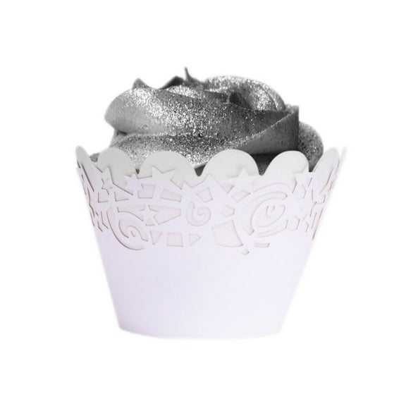 White Star Cut Cupcake Wrappers (25pcs, Standard Size) Grease Resistant Cake Liners for Baking, Caking and Crafting by Bakell